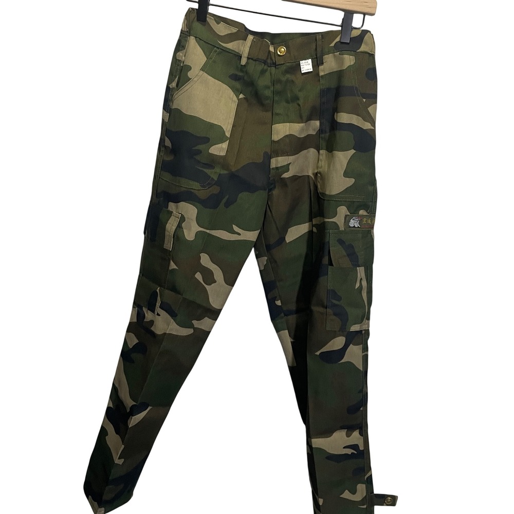 Mens Woodland Camo Cargo Pants Tactical Utility Trousers Green Brown Sz M 175/95